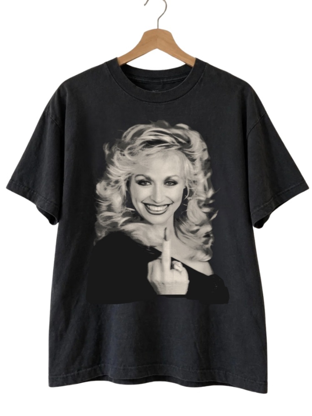 Black Graphic Dolly Parton ClothingTee with Smiling Portrait
